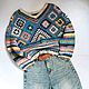 Hippy sweater//Летний пуловер Вязаный крючком пул из хлопка 70s Vibes, Джемперы, Самара,  Фото №1
