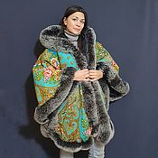 Одежда handmade. Livemaster - original item A poncho with arctic fox fur and a hood. Handmade.
