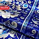 Order The fabric is satin Silver Khokhloma pattern on blue. SLAVYANKA. Livemaster. . Fabric Фото №3