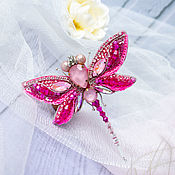 Украшения handmade. Livemaster - original item Pink dragonfly brooch, beaded brooch for wedding. Handmade.