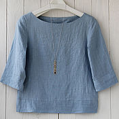 Одежда handmade. Livemaster - original item Blue blouse with 3/4 sleeves made of 100% linen. Handmade.
