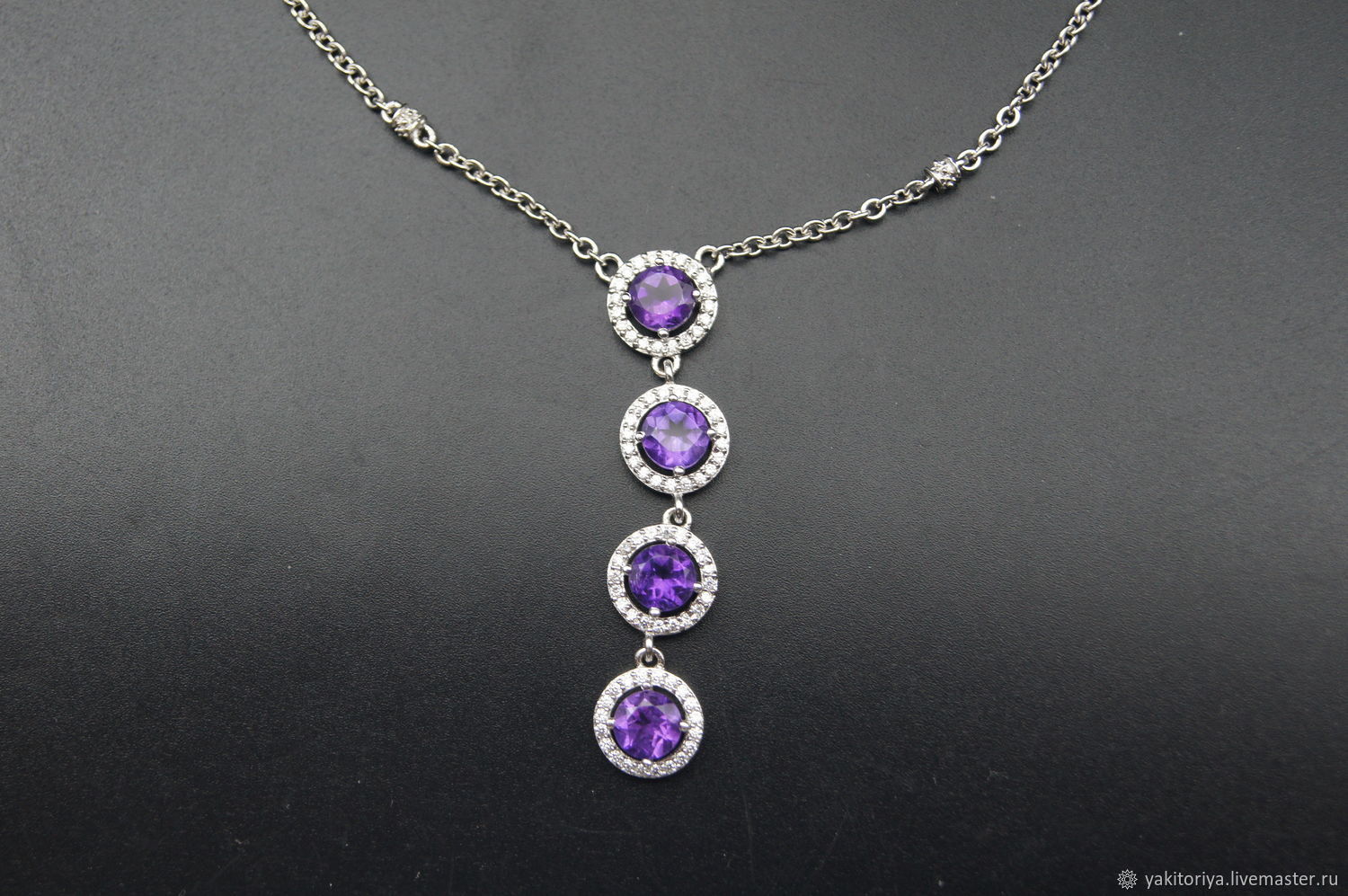 Silver necklace with amethysts 6 mm, Necklace, Moscow,  Фото №1