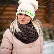 Аксессуары handmade. Livemaster - original item Hat beanie cashmere. Decorated with beads. Winter hat.. Handmade.