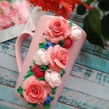 Кружка с декором из полимерной глины – купить онлайн на Ярмарке ...