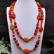 Работы для детей, handmade. Livemaster - original item Natural Fiery Red Agate Long Beads. Handmade.