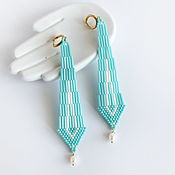 Украшения handmade. Livemaster - original item Long Turquoise Beaded Earrings. Handmade.