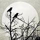 Черно белая Картина ворон Графика Птицы на дереве, Луна Зима Постер, Картины, Москва,  Фото №1