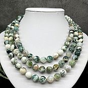 Работы для детей, handmade. Livemaster - original item Three-row necklace for women Natural moss agate beads with a cut of 10mm. Handmade.