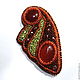 A brooch made of beads with carnelian Fantasy. Brooches. Beads Ideas. My Livemaster. Фото №5