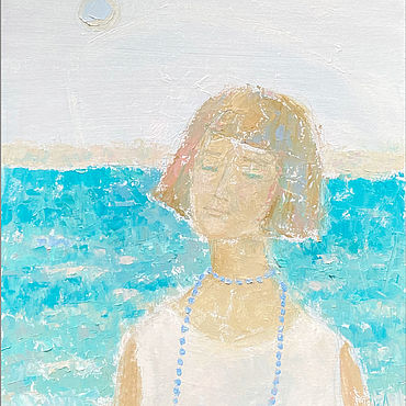 Картины и панно ручной работы. Ярмарка Мастеров - ручная работа Картина маслом девушка море голубой бежевый живопись потрет. Handmade.