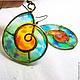 Earrings stained glass 'Ammonites' brass, plastic, Earrings, St. Petersburg,  Фото №1