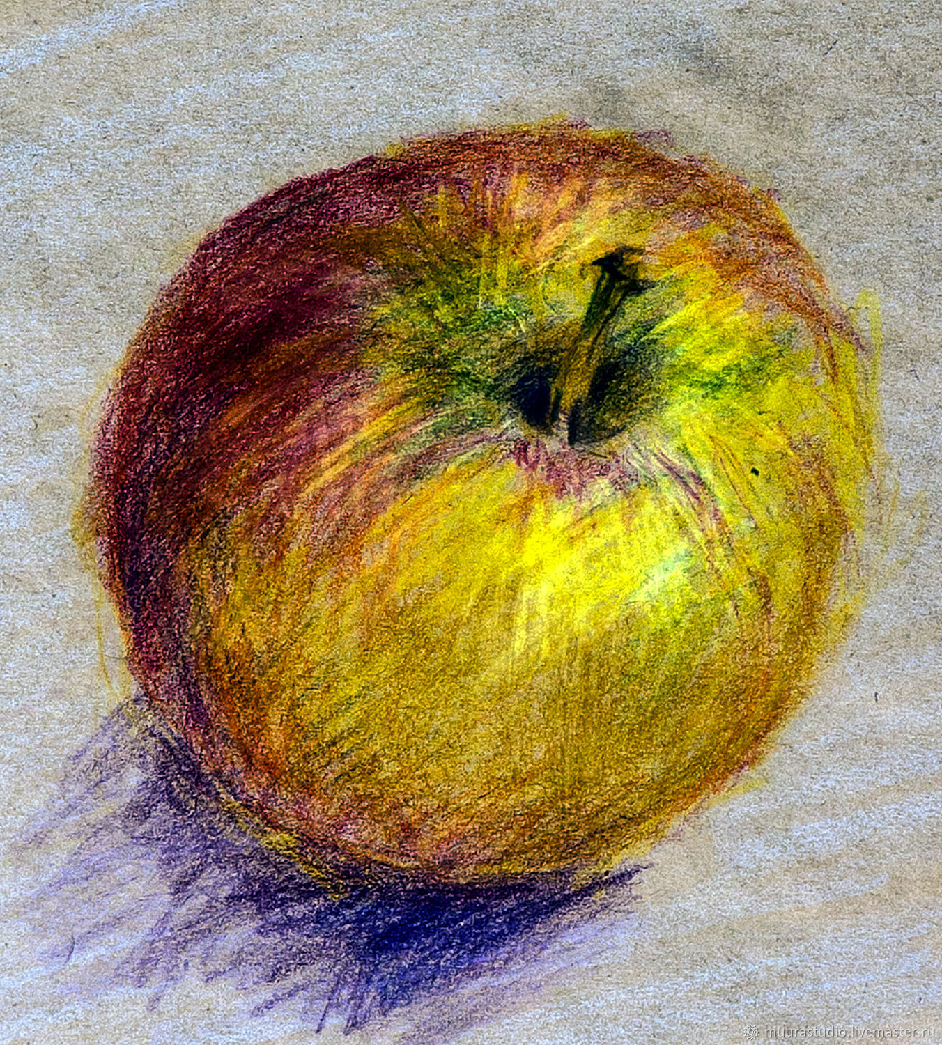 Яблоко акварельными карандашами