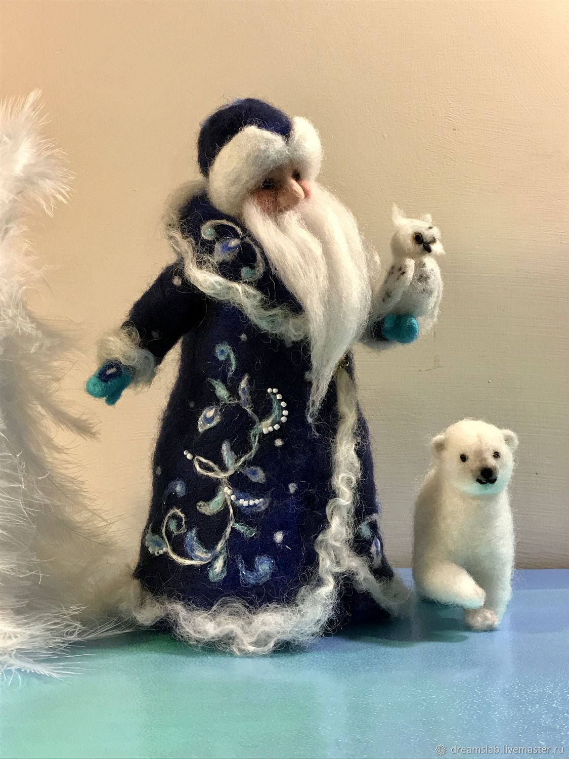 Needle felted Santa Claus with white bear and owl, Felted Toy, Milan,  Фото №1