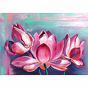 Картины и панно handmade. Livemaster - original item Lotus Painting Lotus Flower Paintings Oil Painting. Handmade.