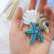 Украшения handmade. Livemaster - original item Brooches set of brooches made of beads sea shell, star. Handmade.