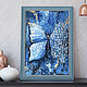 Oil painting with a butterfly in a frame. Paintings of blue color, Pictures, Astrakhan,  Фото №1