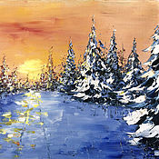 Картины и панно handmade. Livemaster - original item Winter landscape oil painting sunrise. Handmade.