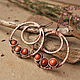 Серьги медные с авантюрином wire wrap, Серьги классические, Брест,  Фото №1