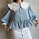 Блуза с баской и широким воротником на пуговицах. Блузки. Boho. Интернет-магазин Ярмарка Мастеров.  Фото №2