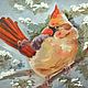 Картина с птицей "Кардинал" масло холст 25 на 25 см, Картины, Москва,  Фото №1