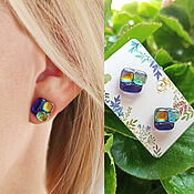 Украшения handmade. Livemaster - original item Stud earrings: made of dichroic glass, fusing stud earrings. Handmade.