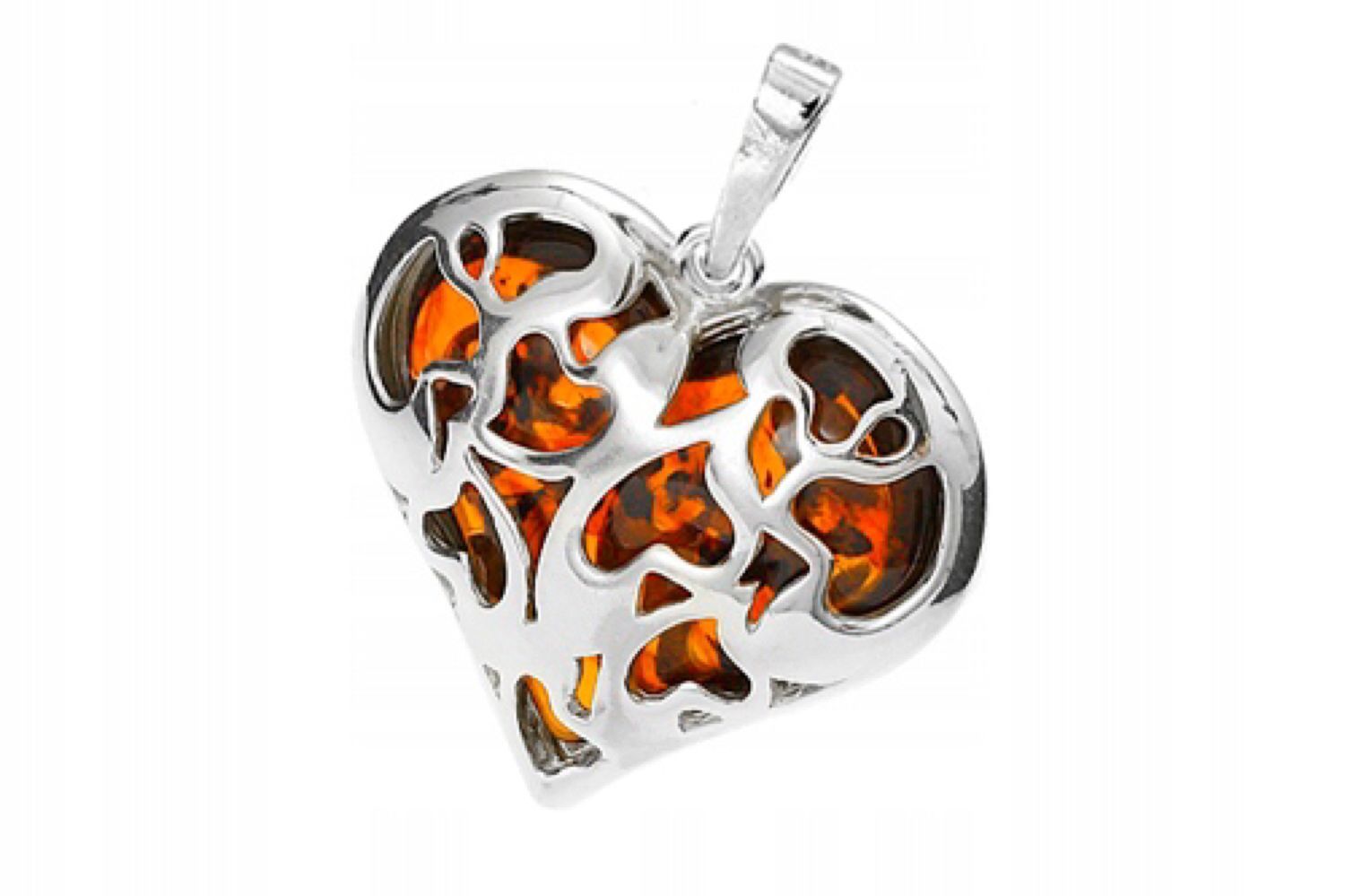 Silver pendant with amber 'Heart', Pendants, ,  Фото №1