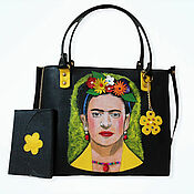 Сумки и аксессуары ручной работы. Ярмарка Мастеров - ручная работа Frida Kahlo. Leather black yellow bag handbag. Handmade.
