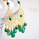 Large earrings, chandeliers, green onyx, gilding, Earrings, Krasnogorsk,  Фото №1
