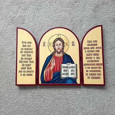 Картины и панно ручной работы. Ярмарка Мастеров - ручная работа Иконы: Икона складень ручной работы Иисус Христос с молитвой. Handmade.