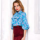 Blue blouse with a bow 'Roses', blouse for office flowers. Blouses. mozaika-rus. Online shopping on My Livemaster.  Фото №2