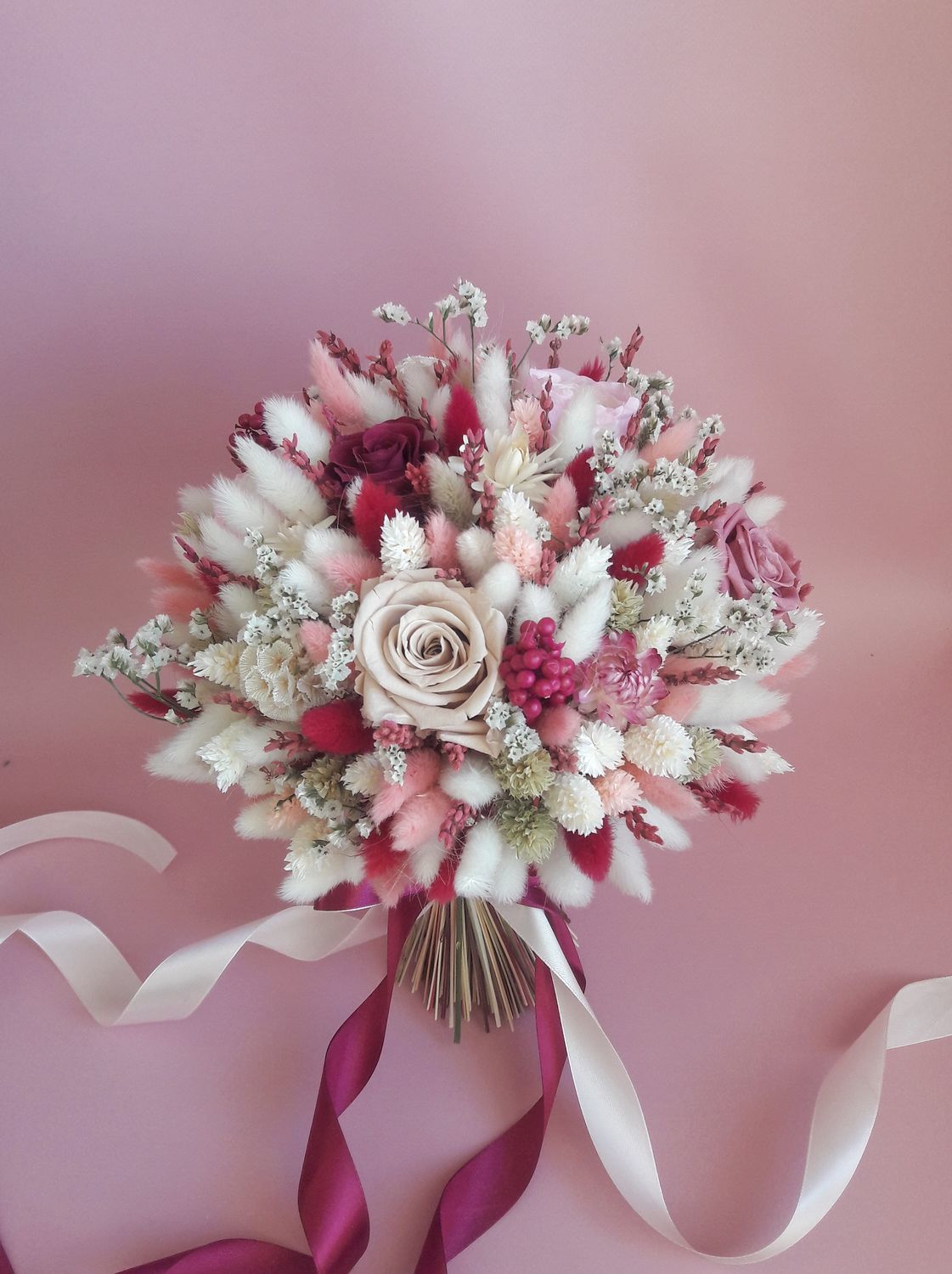 Свадебный букет из сухоцветов розовый