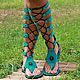 Gladiators suede turquoise with lacing. High Boots. Katorina Rukodelnica HandMadeButik. My Livemaster. Фото №4
