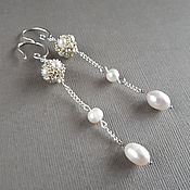 Украшения handmade. Livemaster - original item Long White Pearl Earrings, Wedding Pearl Earrings for Brides. Handmade.