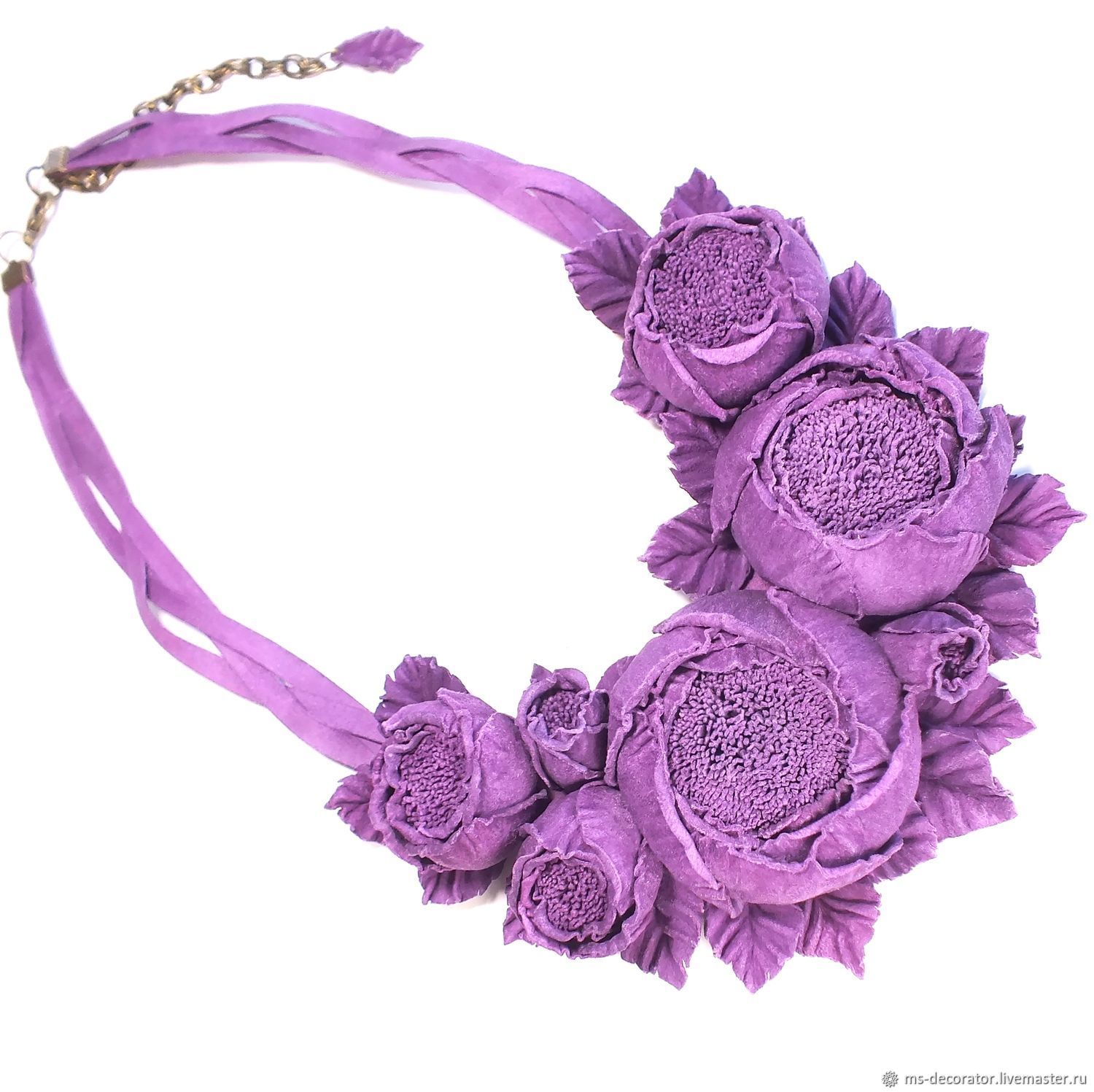Rose dance Purple Necklace handmade from genuine leather, Necklace, St. Petersburg,  Фото №1