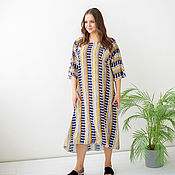 Одежда handmade. Livemaster - original item Boho Maxi Dress Viscose Blue Yellow Stripes. Handmade.