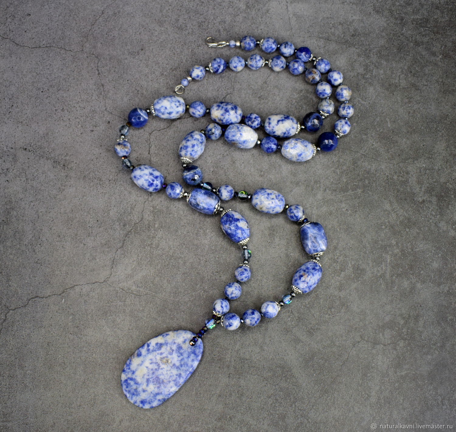 Long necklace with pendant with natural stone sodalite, Beads2, Moscow,  Фото №1