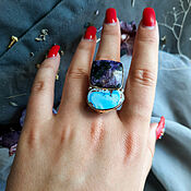Украшения handmade. Livemaster - original item Double ring of charoite and turquoise. Handmade.