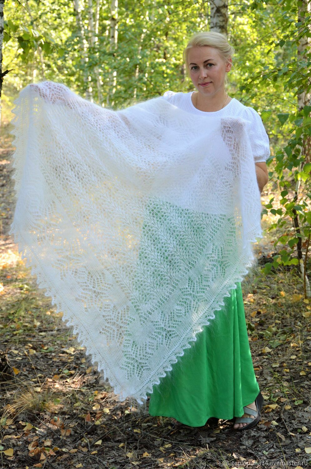 Ажурный пуховый платок " Павлин " белый мягкий в интернет-магазине на ...