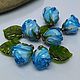 Бусины розочки лэмпворк "Лазурные" стекло lampwork. Бусины. Оксана Искуснова украшения лэмпворк (SOVARTstudio). Ярмарка Мастеров.  Фото №6