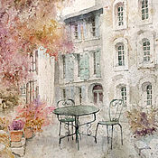 Картины и панно handmade. Livemaster - original item Painting 30h40 cm Courtyard (pink, gray, blue, Europe, city). Handmade.
