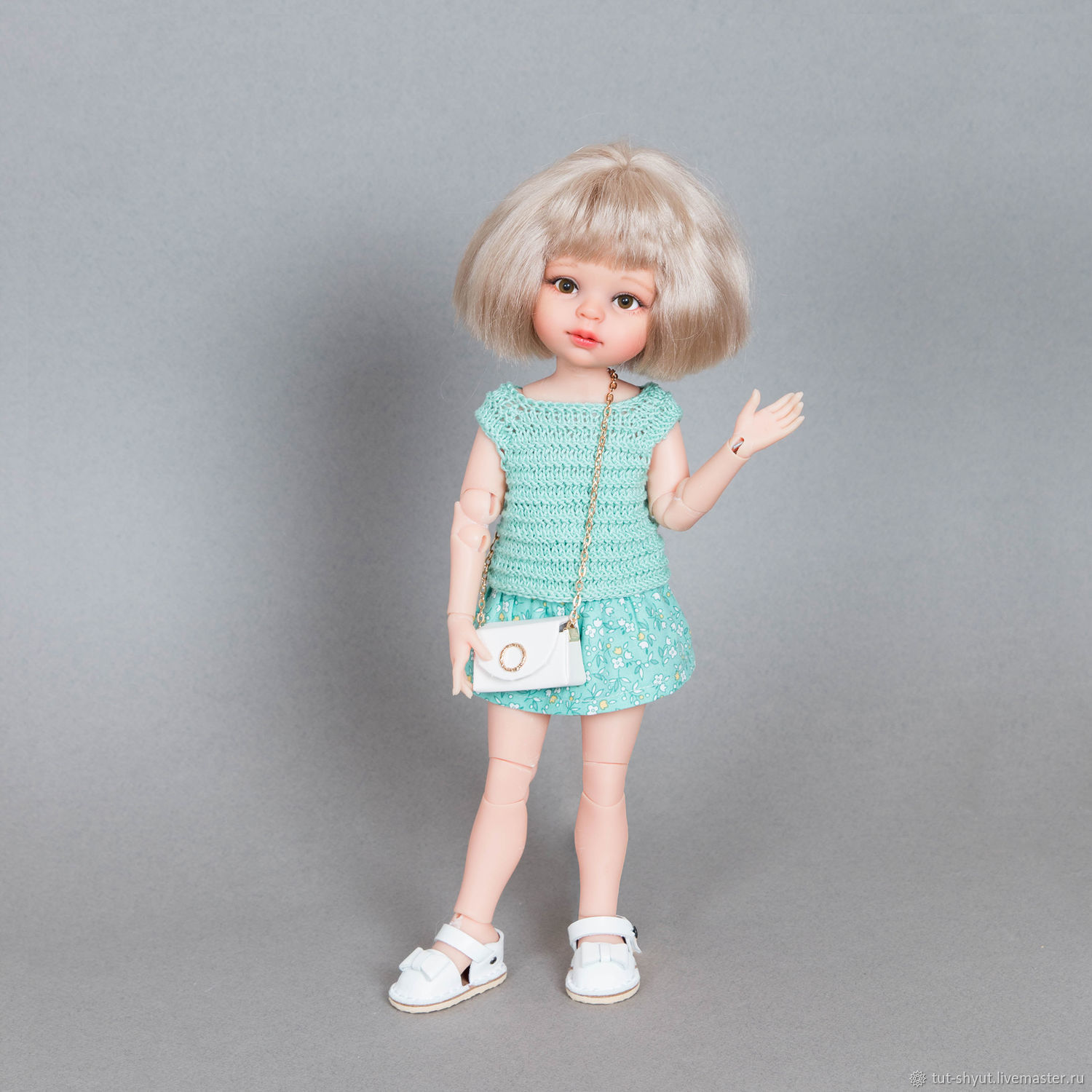 Комплект одежды для кукол 42 см, голубое боди-комбинезон, шапка, кофта