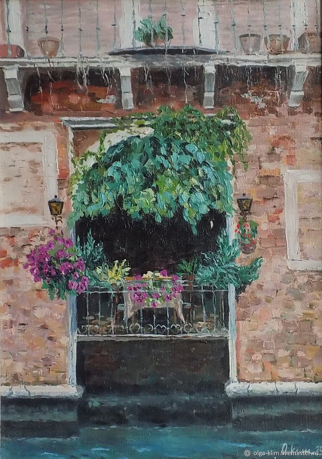 Картина на балконе. Живопись Балкончики в Венеции. Картина балконы. Картина балкон с цветами. Балкон станковая живопись.