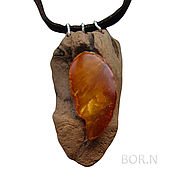Украшения handmade. Livemaster - original item Wooden pendant with amber. Handmade.