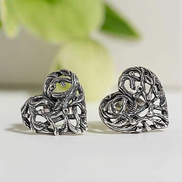 Украшения ручной работы. Ярмарка Мастеров - ручная работа Серебряные серьги - пусеты «Сердца». Handmade.