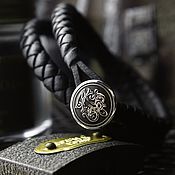 Украшения handmade. Livemaster - original item Leather double wrap braided bracelet with engraving on silver. Handmade.