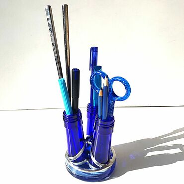 Апсайкл и ресайкл ручной работы. Ярмарка Мастеров - ручная работа Карандашницы из бутылок Синие, настольный органайзер. Handmade.
