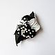Domino Leather flower brooch black and white with stamens, Brooches, Moscow,  Фото №1