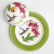 Посуда ручной работы. Ярмарка Мастеров - ручная работа Pancake Orchids and Hummingbirds. Handmade.