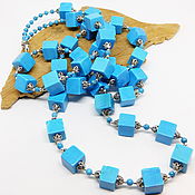 Украшения handmade. Livemaster - original item Long beads Turquoise cube 108 cm. Handmade.