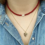 Украшения handmade. Livemaster - original item Coral and pearl choker with chain, gilt. Handmade.
